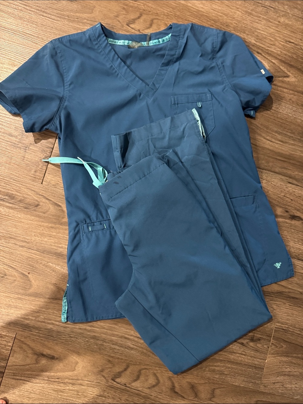 Med Couture Women's Scrub Set - Deep Blue with Teal Accents
